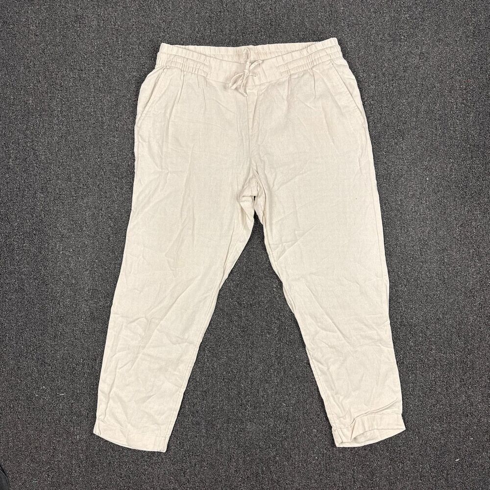 Old Navy Pants Women's Beige Adjustable Waist Linen Pull On Pants Size Medium
